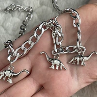 new hip hop stainless steel dinosaur necklace pendant pin metal chain dinosaur necklaces for women men fashion party jewelry
