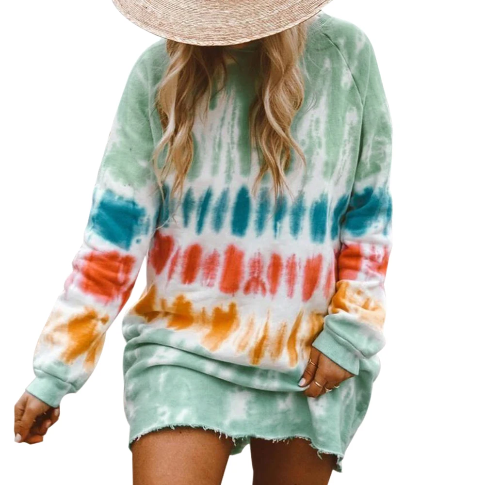 

Littlerossa Tie Dye Women Pullovers Sweatshirt Print Long Sleeve Round Collar Hoodies Autumn Multicolor Casual Loose Female Tops