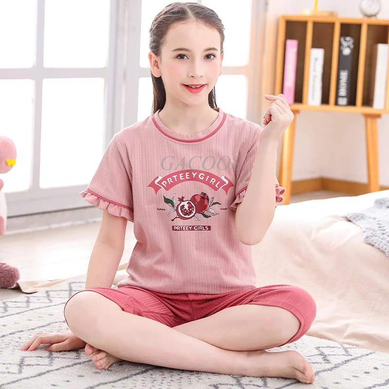 

2pcs Children's Clothing Sets Summer Girls Pajama Sets Children Sleepwear Pyjamas Kids Cotton Pajama for 4-16 Years Teen Pijamas