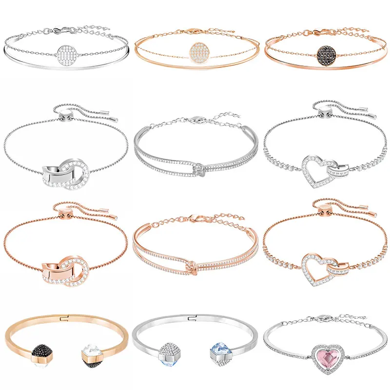 

Высококачественный Оригинальный гибридный браслет Swa в виде любящего сердца, открытый регулируемый браслет с кристаллами, ювелирные издел...