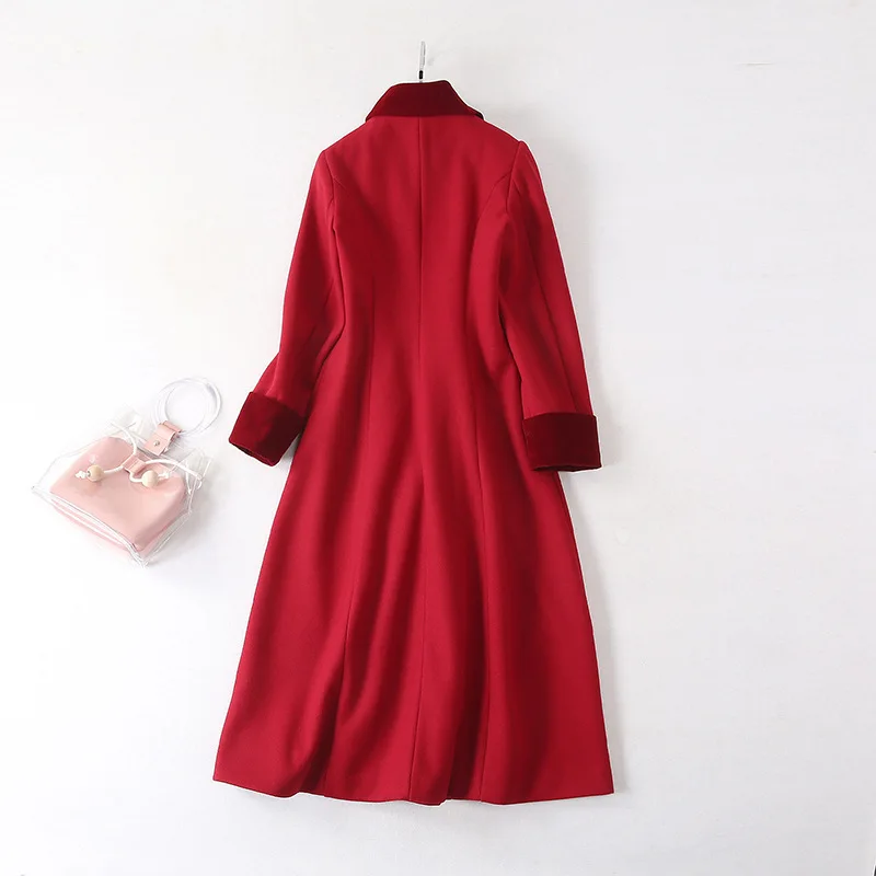 

2020 autumn and winter new red slim slimming coat, long section, elegant temperament, warm and comfortable outer women's suit