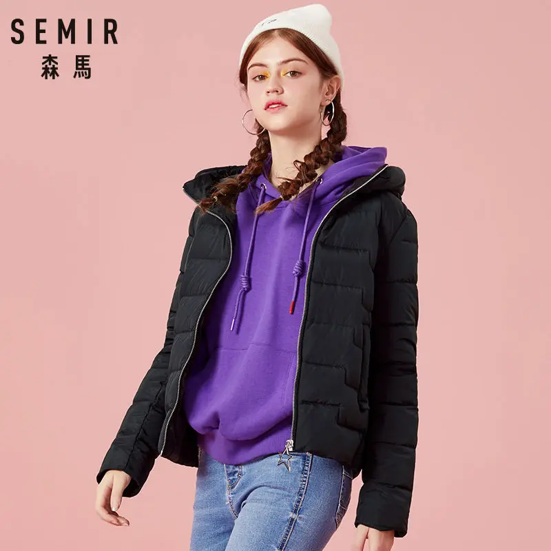SEMIR женский стеганый легкий короткий пуховик с капюшоном с наклонным карманом, Женская пуховая куртка на подкладке