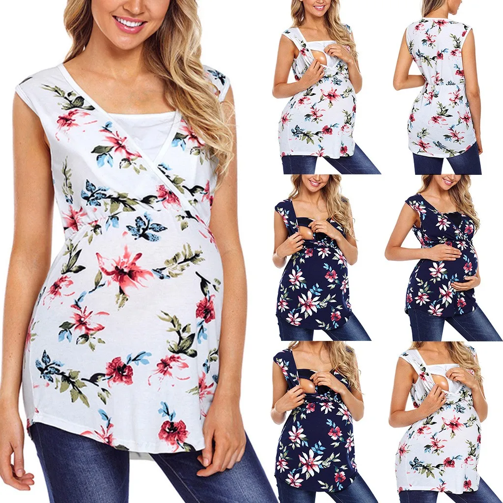 

TELOTUNY Breastfeeding Top Women's Summer Floral Print Breastfeeding Loose Casual T-Shirt Feeding Maternal Pregnancy 2020 Summer