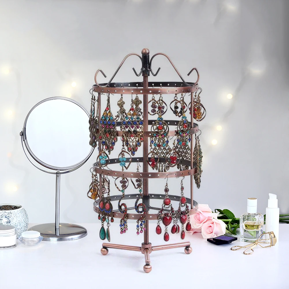 

144 Holes Metal Clear Earrings Studs Display Rack Rotatable 4 Layers Women Earring Jewelry Display Stand Holder Storage Showcase