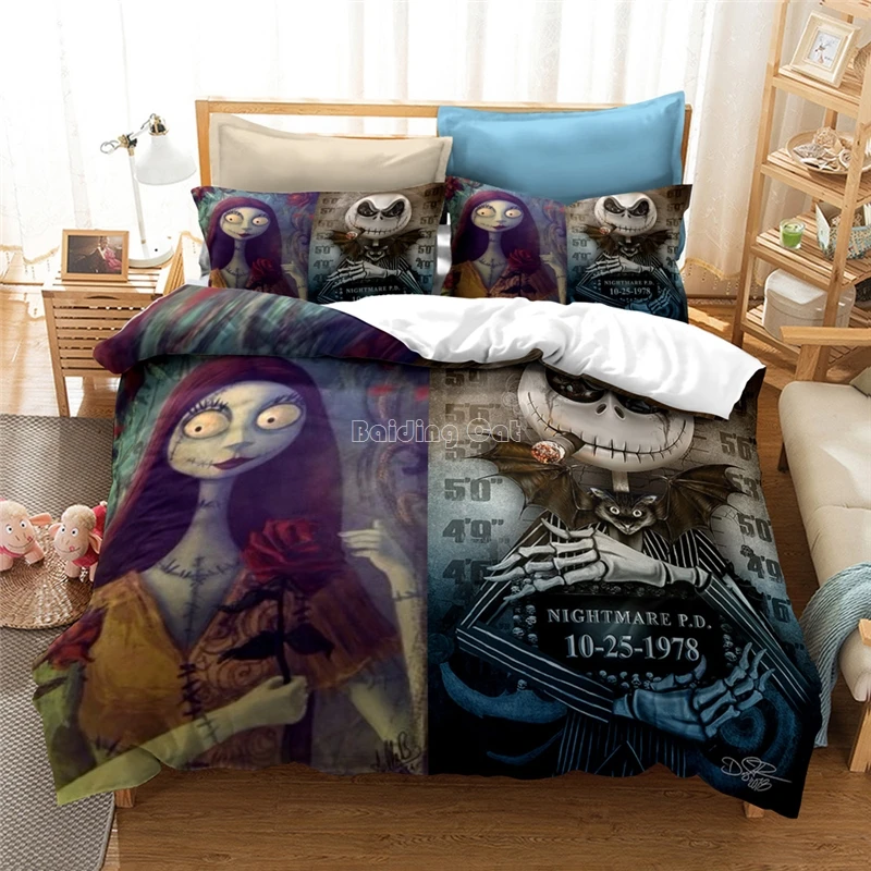 New Nightmare Before Christmas Bedding Set 3d Cartoon Children Cotton Duvet Cover Pillowcase Twin Full Queen King Bed Linens | Дом и сад