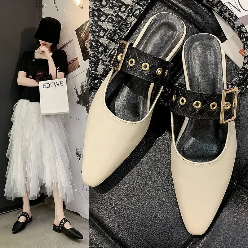

Spring 2021 New Fashion and Popular Ladies Arrow Bag Thick Heel Casual Sandals and Slippers Women Shoes PU Slippers Women