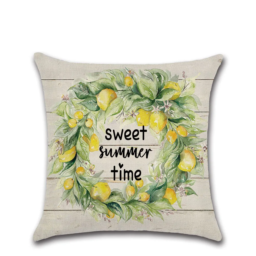 

Retro Summer Theme Linen Cushion Cover Flower Linen Pillow Case Decorative Cute Car Pattern Pillowcase 45*45cm