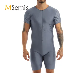 Мужские боди-комбинезоны MSemis, трико для борьбы, стринги, трико, боди, цельный костюм с коротким рукавом, передняя молния, мягкие боксеры, комбинезон