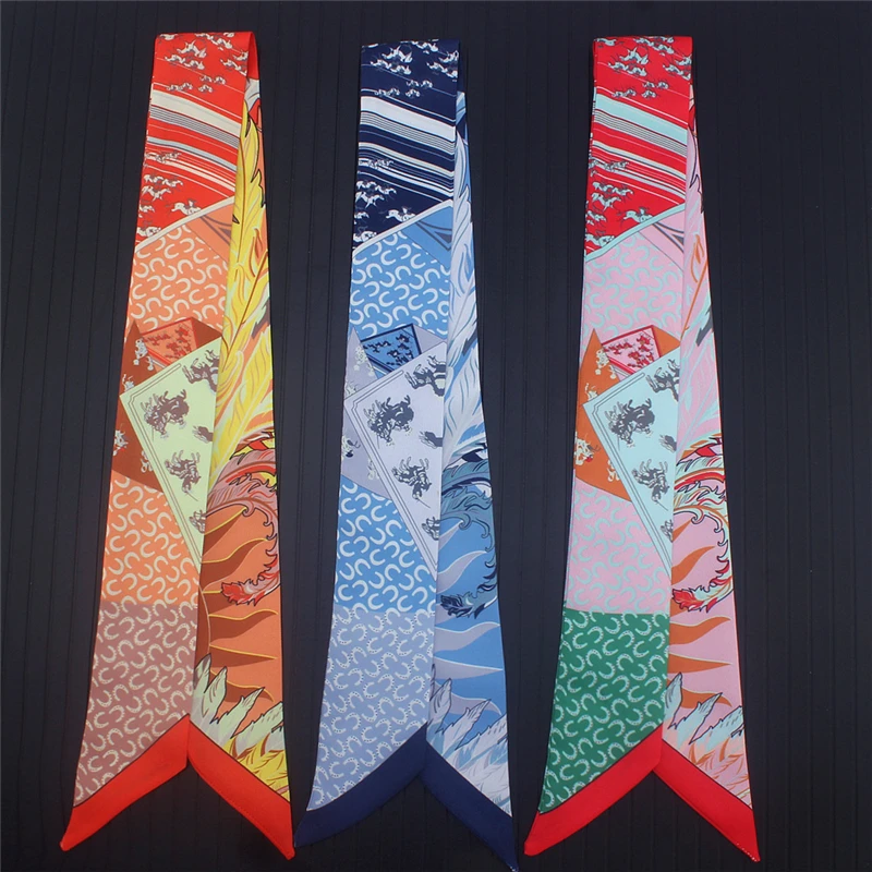 Newly launched women's headscarves Street style twill satin scarf Fashion beach shawl Tied bag handle ribbon Ladies hair band C5 |