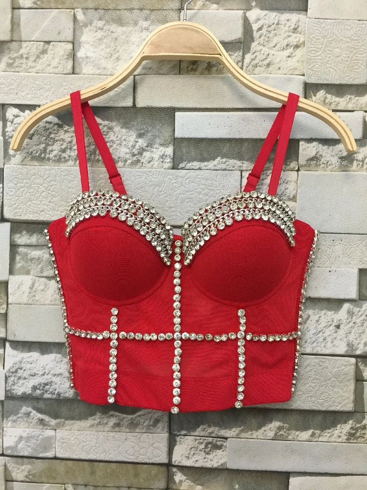 Sexy Tube Top New Summer Beads Lady Mesh Jewel Diamond Chain Breath Push Up Halter Top Women's Bustier Bra Cropped Tops
