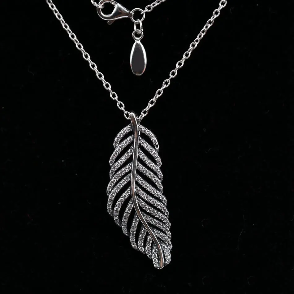 

S925 Sterling Silver Necklace Light as a Feather Clear Cubic Zirconia Necklace For Women Wedding Gift fit Lady Fine Jewelry