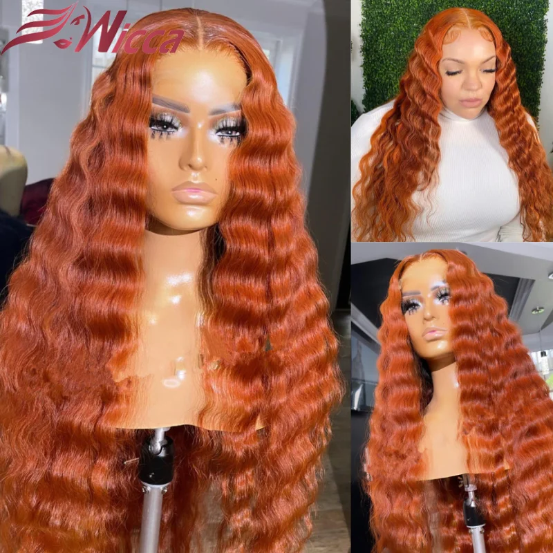 Honey Ginger Colored Deep Wave Wig Human Hair Wigs 13x4 Lace Front Wig For Women Brazilian Remy 180 Density Wig Preplucked