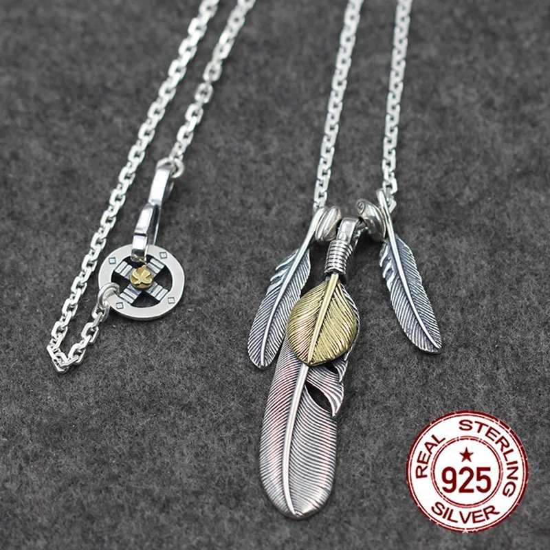 

s925 sterling silver pendant necklace personality fashion style feathers shape cross round bird set to send lover's gift