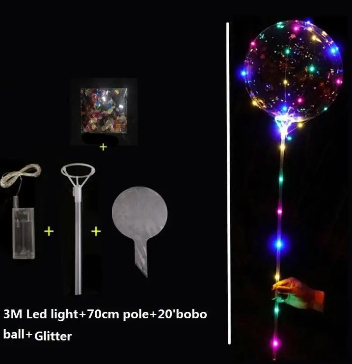 Globo de helio transparente LED con pegatinas, 24 pulgadas, brillante, plumas, para decoraci&oacute;n del Festival-3