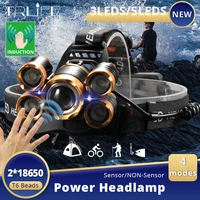 8000lm sensor led headlamp fishing headlight 5led lanterna t6 head torch lamp flashlight waterproof camping light by 2x 18650
