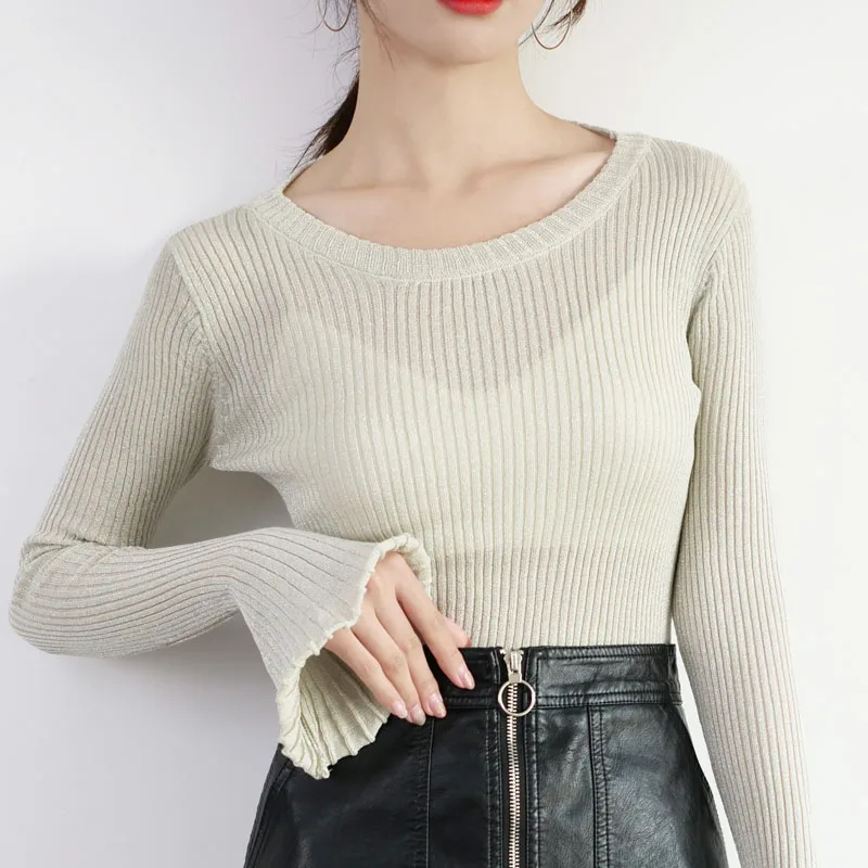 2021 Модные женские свитера с О-образным вырезом длинным рукавом топы повседневный