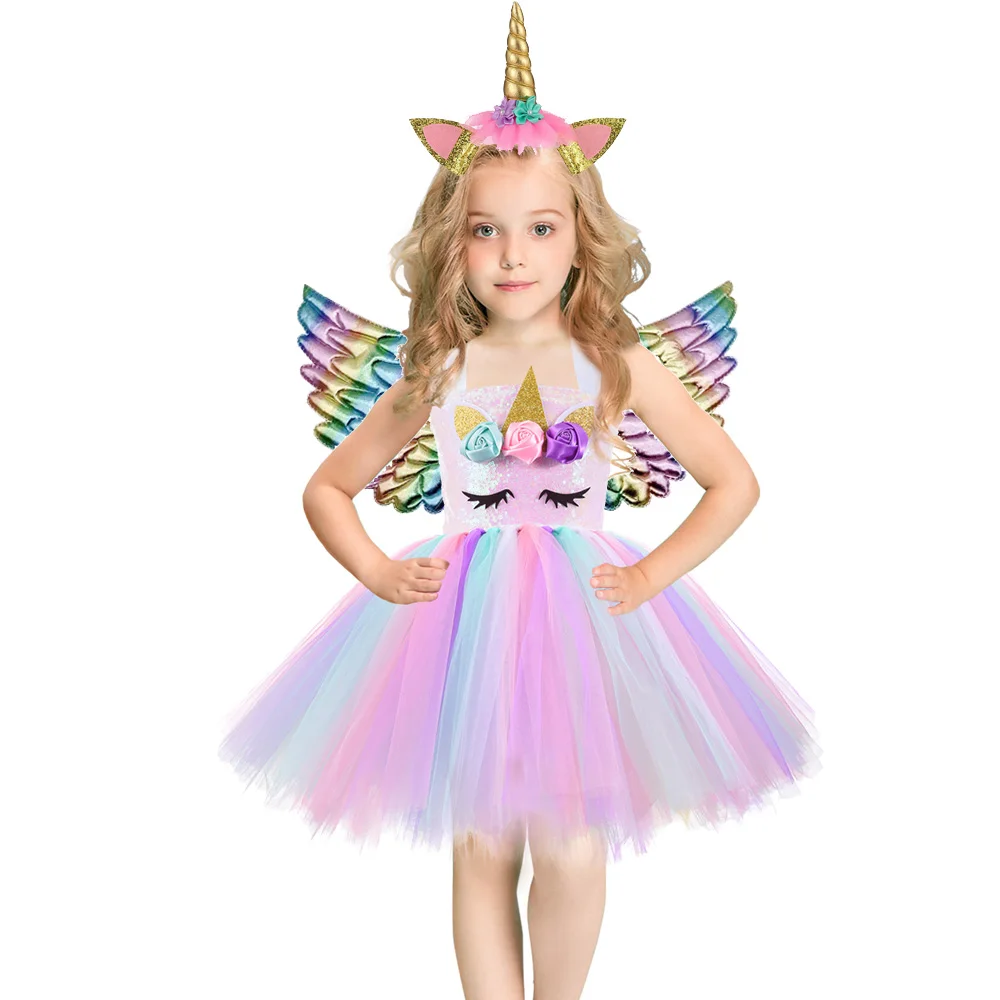 

Cosplay Costume Unicorn Sequins Girl Princess Tutu Dress with Headband Birthday Party Purim Gift Halloween Costumes for Girls