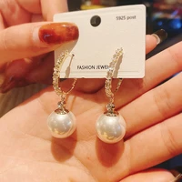 lovoacc everyday big simulated pearl pendant earrings for women ladies full shiny rhinestone hollow round earrings accessories