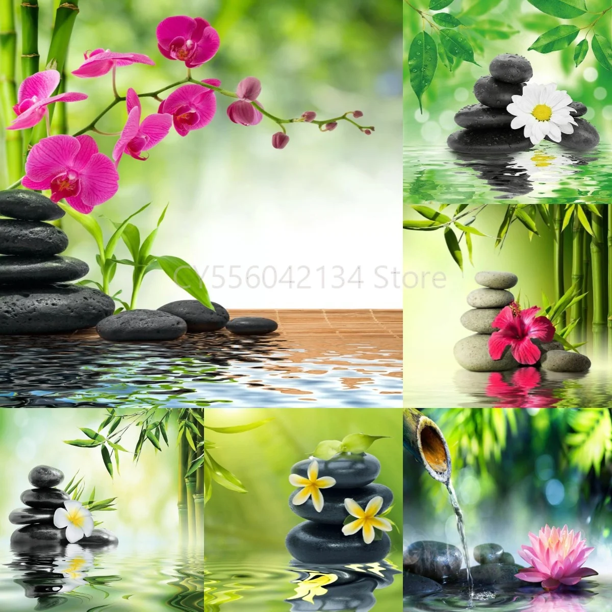 

Spa Zen 5D DIY round Diamond Embroidery Orchid Stone Full Diamond Painting Flower Cross Stitch Kit Needlework Home Decoration