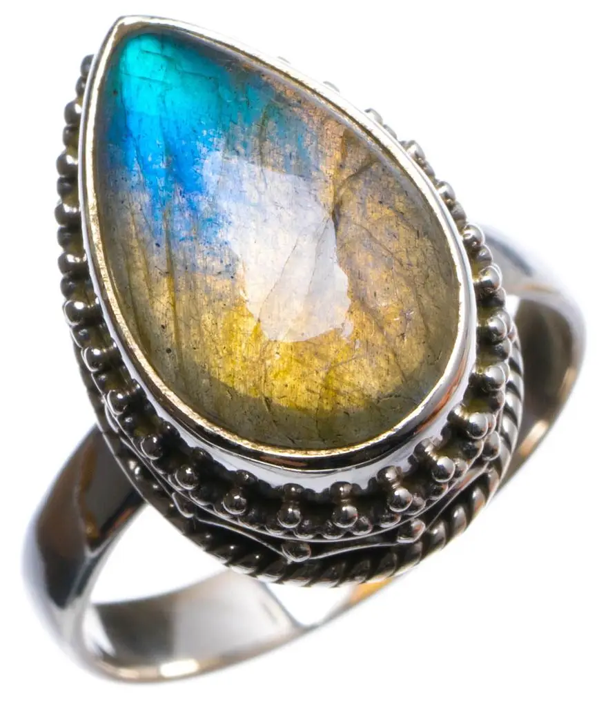 Кольцо из серебра 925 пробы с натуральным лабрадором античный дизайн ручная