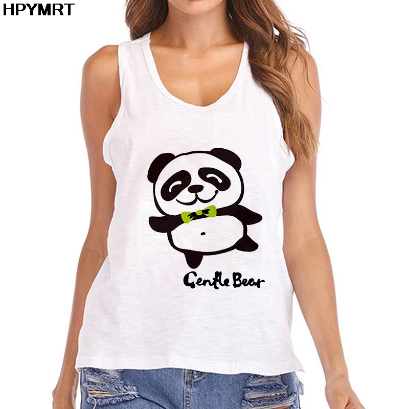 

Майка женская с графическим принтом панды, милая безрукавка в стиле Харадзюку, модный топ без рукавов в Корейском стиле, одежда