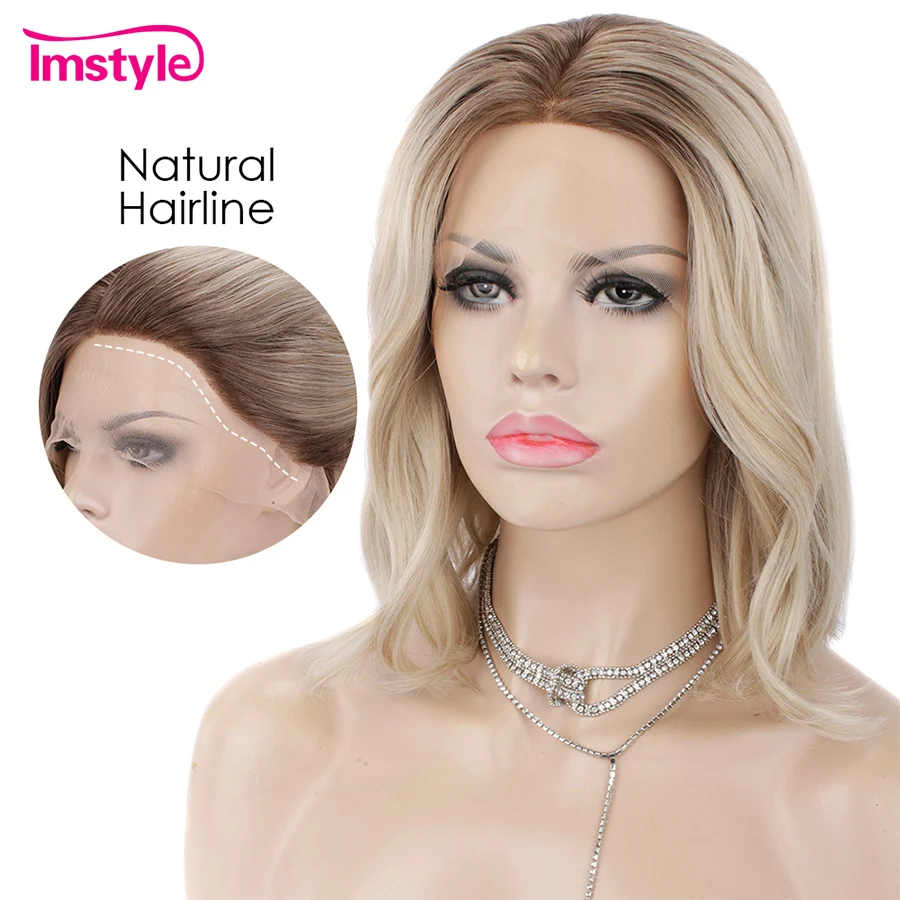 Imstyle эффектом деграде(переход от темного к блонд Парики Короткий парик синтетические Синтетические волосы на кружеве парик 13x4 кружево парики для Для женщин Термостойкое волокно природные