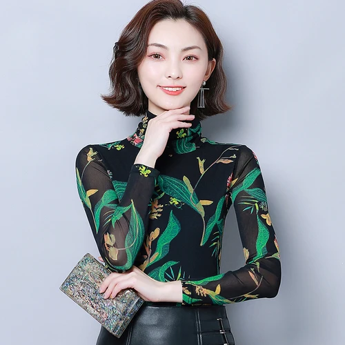 Новинка осени 2019 Популярные Эластичные женские рубашки с высоким воротником и