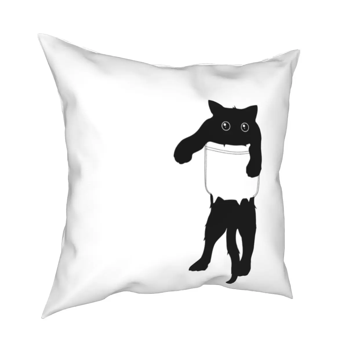 

Black Pocket Cat Pillowcase Polyester Cushion Cover Decorative Cute Kitty Lover Animal Pillow Case Cover Home Square 40X40cm