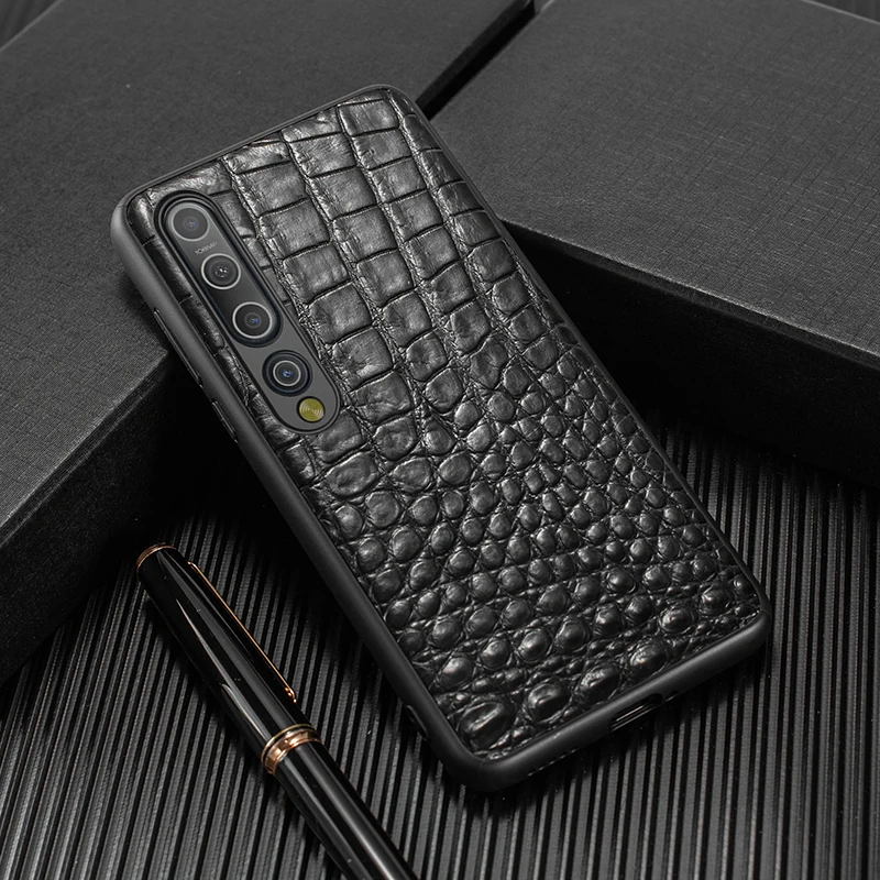 natural crocodile leather phone case for xiaomi mi 10 pro 9 8 se mix 2s note 10 pro cases luxury alligator neck belly tail cover free global shipping
