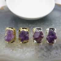 trendy natural amethysts nugget adjustable ringsirregularly shaped purple quartz fashion men women goldedsilvery plated rings