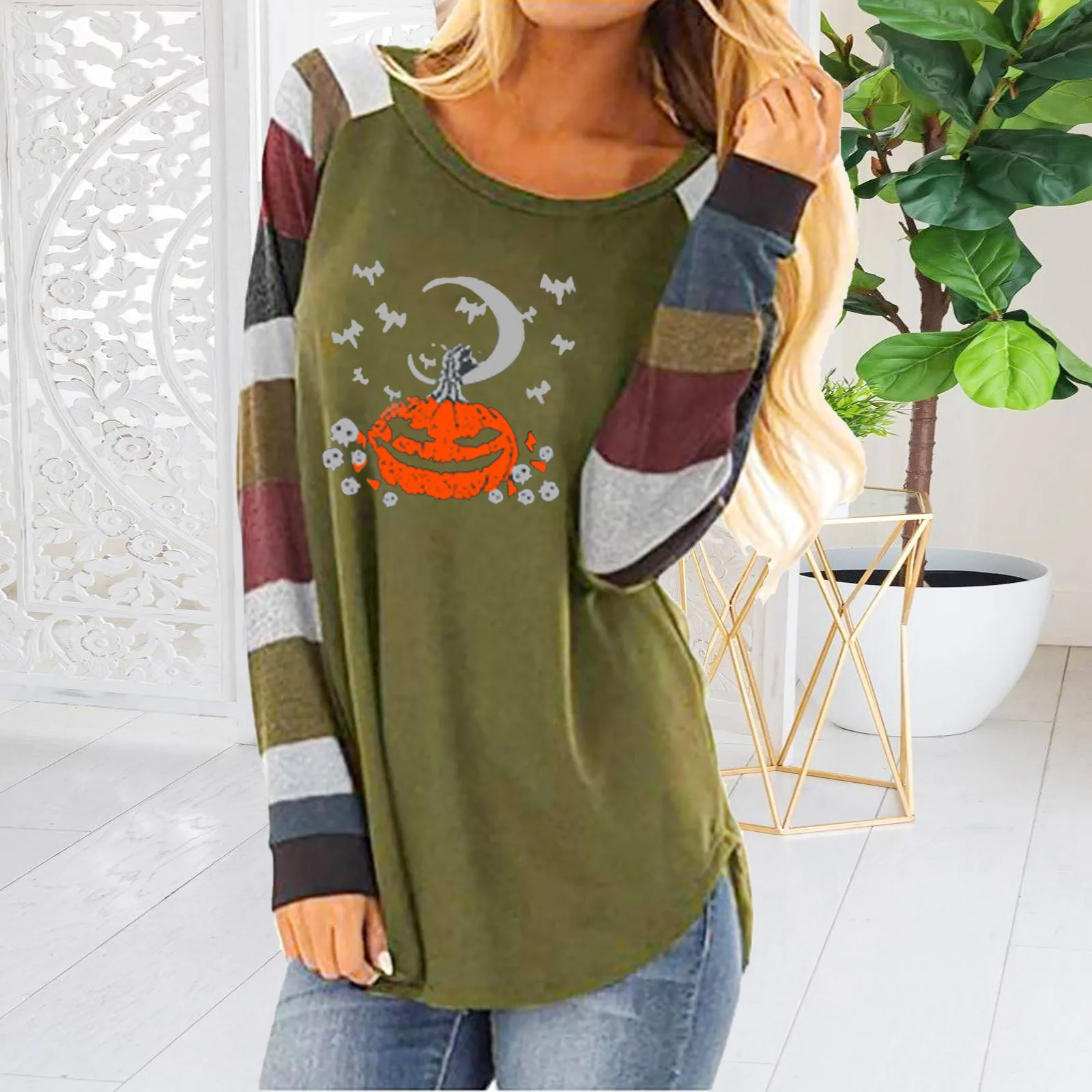 

Kawaii Pumpkin Halloween Pullover Sweatshirt Women Autumn Winter Long Sleeve Funny Print Sweatshirts Top Woman Outfits