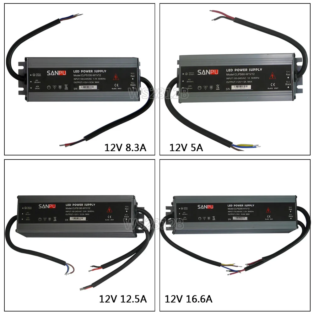 DC12V светодиодный ультратонкий водонепроницаемый источник питания IP67 60 Вт/100 Вт/120