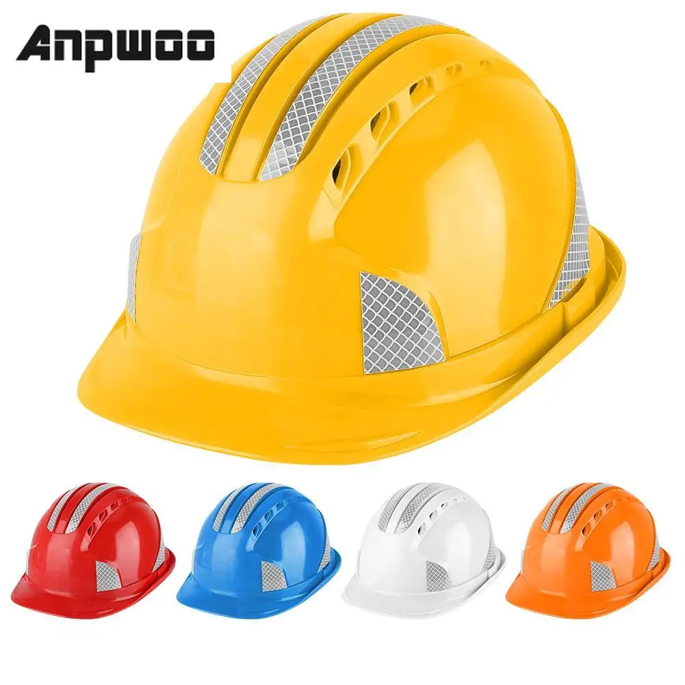 

2022 ANPWOO Worker Construction Site Protective Cap Ventilate ABS Hard Hat Reflective Stripe Safety Helmet