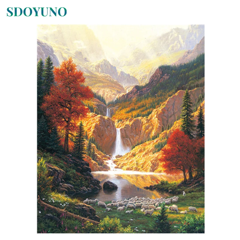 

SDOYUNO 60x75cm Oil Paint By Numbers Scenery DIY Abstract Painting By Numbers On Canvas Waterfall Number Painting Home Decor