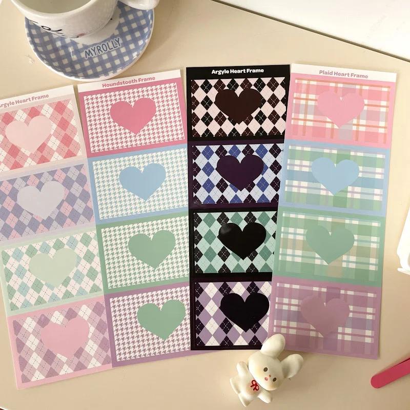 

1Pc Ins Laser Love Plaid Photo Frame Decoration Sticker Diy Hand Account Collage ID Photo Border Card Beautification Props