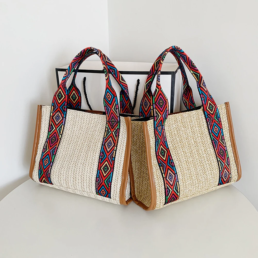 

Ethnic Style Women Beach Woven Large Capacity Tote Handbag Shoulder Shopping Small Beach HandBags Women Summer Bags