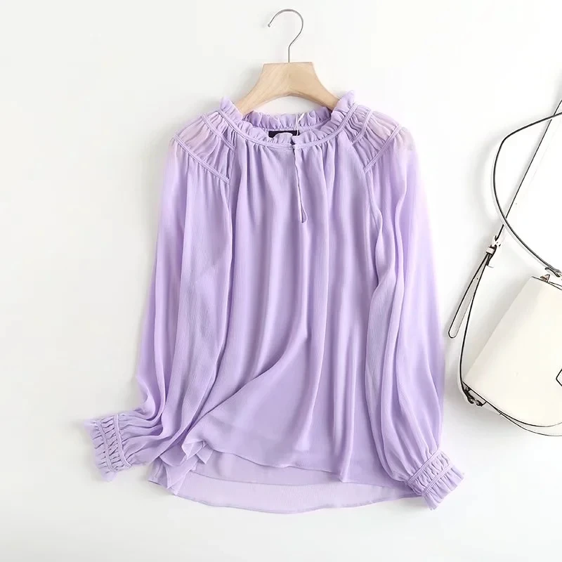 

Увядшая Осенняя блузка для женщин в английском стиле Ofiice, Элегантная Модная Повседневная Блузка Crape, модная женская рубашка 2021, женские топы