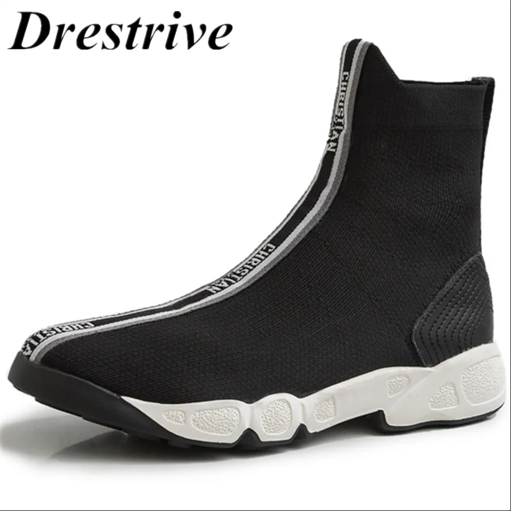 Drestrive вязаные женские ботильоны на плоской нескользящей платформе; коллекция года; Женская Осенняя обувь; эластичная обувь с круглым носком; размеры 34-42