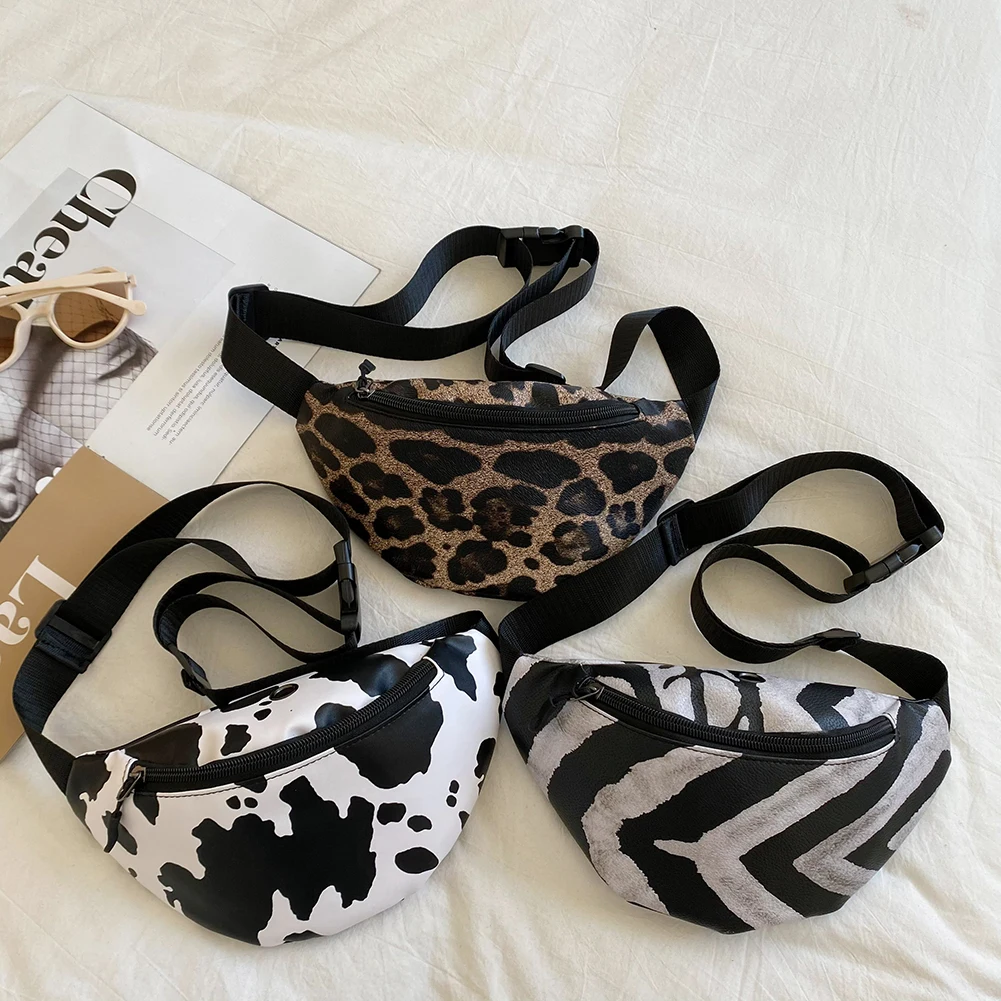 

Leisure Ladies PU Leather Fanny Packs Women Small Shopping Shoulder Chest Bags Animal Pattern Zipper Waist Packs