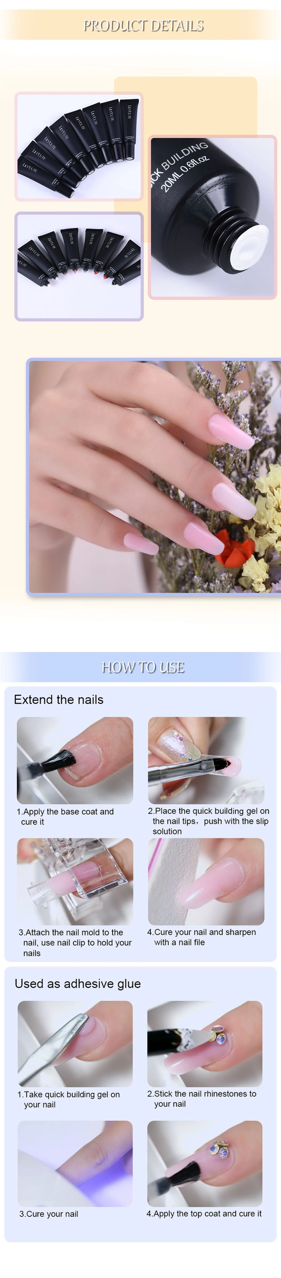 LILYCUTE 20ml Poly Extension Gel Kit Quick Building Gel White Clear LED Acrylic Builder Nail Tips Nail Art Gel Brush Tool Set