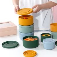 new design childrens silicone tableware rice bowl safety bowl with lid round sealed bowl fresh keeping dust proof baby feeding