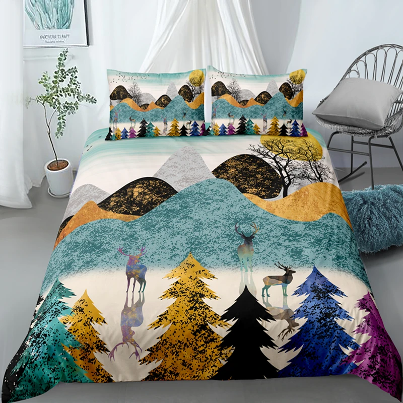 

Quiet Night Painting Duvet Cover Deer Animal Queen Bedding Set Luxury With Pillowcase 2/3pcs Family Sets For sell