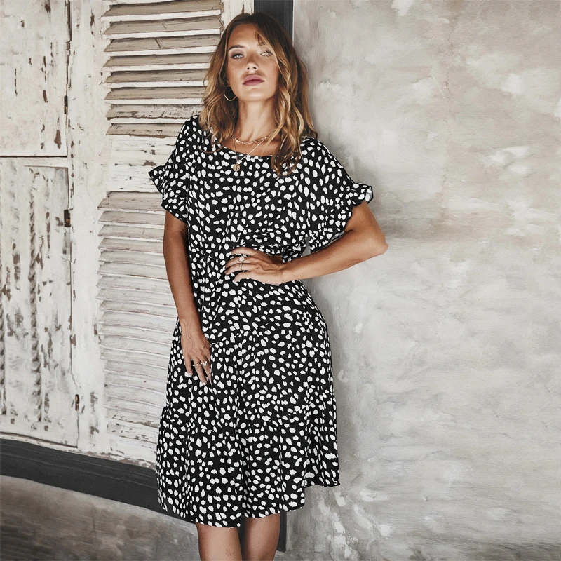 

Fashion Women's Summer Dress Butterfly Short Sleeve Dot Print Casual Elegant Spring Dress Bohemian Party Beach Dresses Vestidos