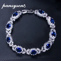 pansysen dark blue sapphire womens bracelets with cubic zirconia diamond stone 925 sterling silver wedding party fine jewelry