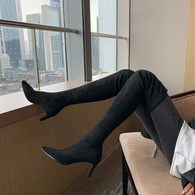

Women High Heels Over The Knee High Boots Pointed Toe Party Shoes Woman Tight High Warm Winter Snow Boots Long Shoes