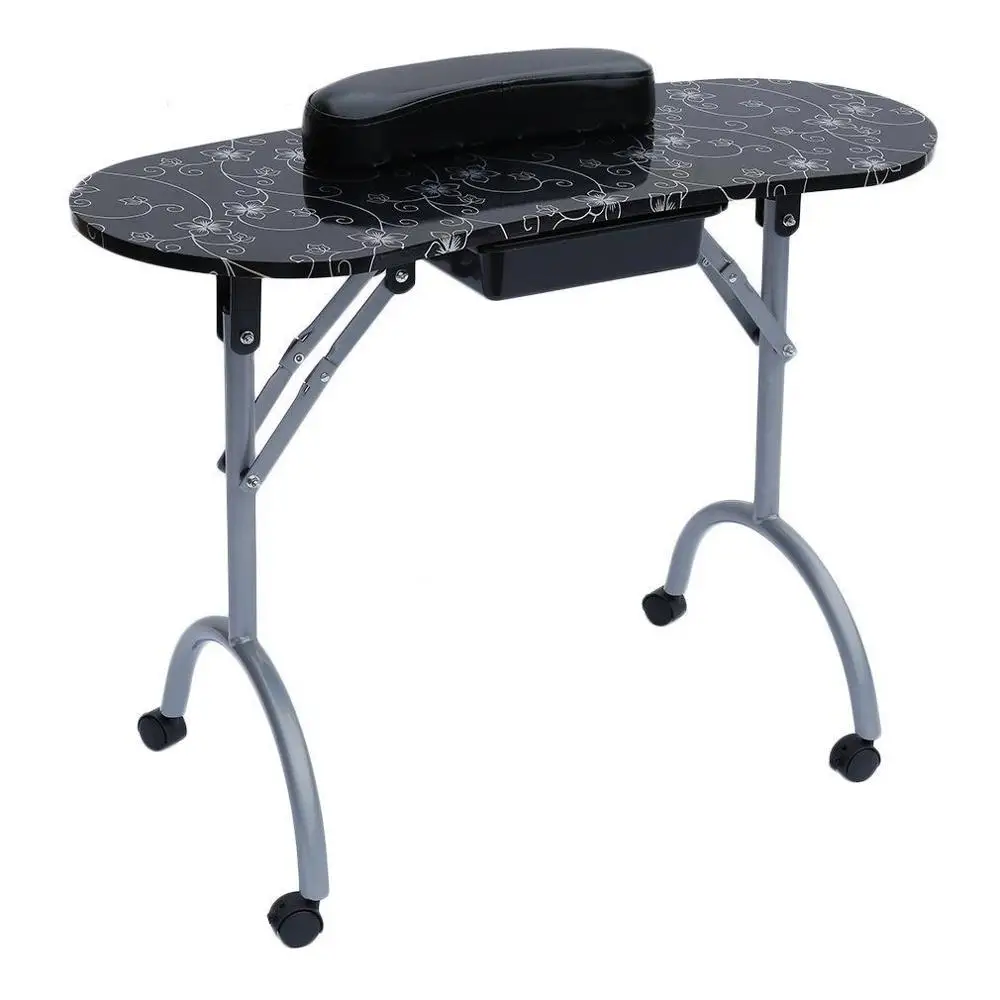 

【Globel Shipping】Portable MDF Manicure Table with Arm Rest & Drawer Salon Spa Nail Equipment Black Drop Shipping