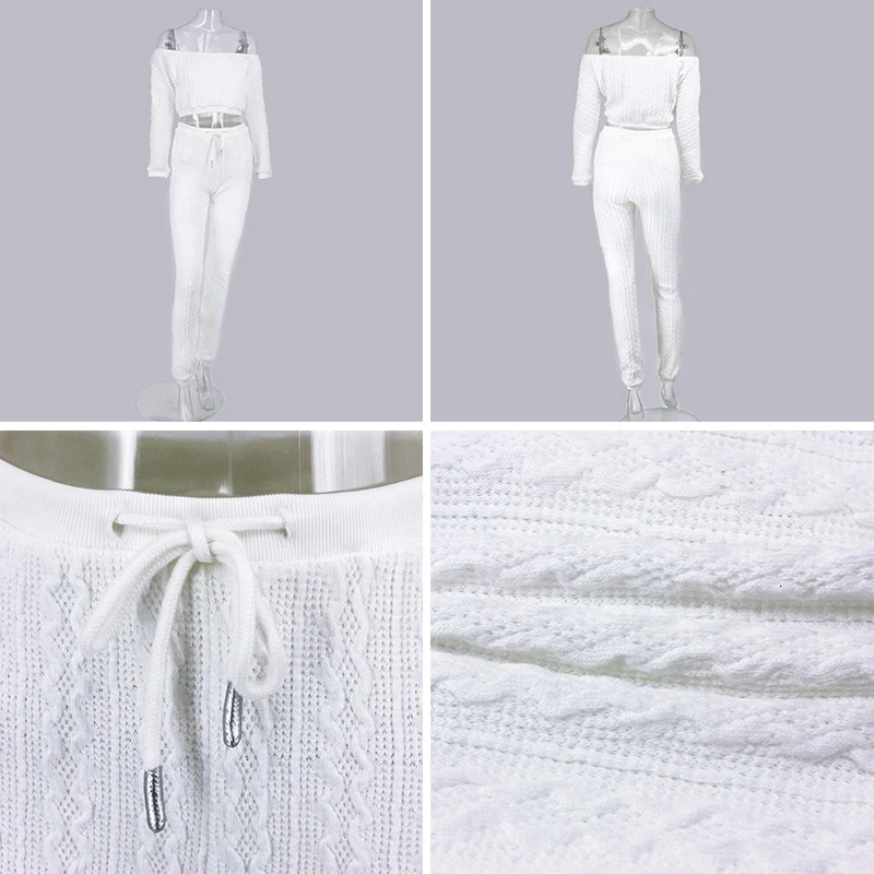 Ohvera вязаный женский комплект 2 шт. с длинным рукавом Топы и длинные брюки низкой