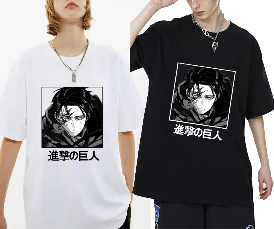 

Japan Anime Attack on Titan Tshirt Levi Ackerman Print T-shirt Summer Men Women Fashion Casual Tee Shirt Mens Black T Shirts