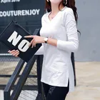 Женская длинная туника, зимняя хлопковая футболка с длинным рукавом и принтом в виде букв, 2019