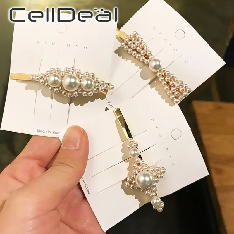 Модные женские аксессуары и клипсы для волос с искусственным жемчугом девушек